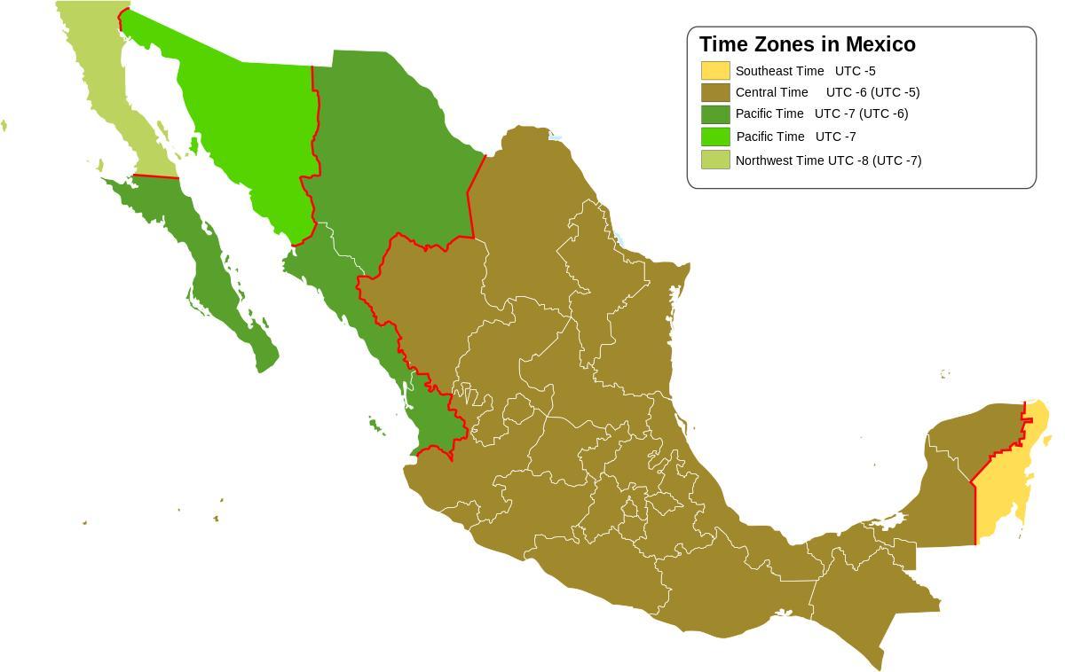 Временска зона мапа Мексика
