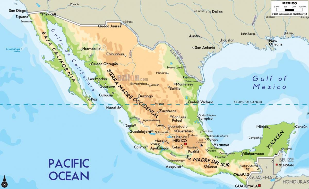Мексико карта физичка