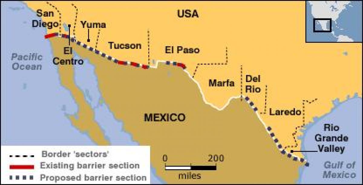 карта мексичке границе