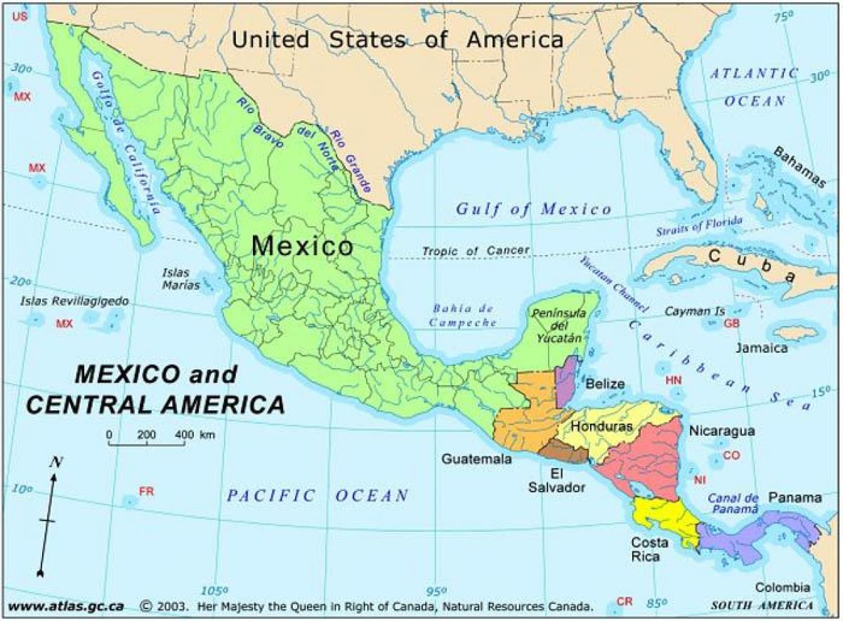 мапа Мексика и Централне Америке